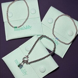 Mint & Lily Silver Beaded Bracelets set of 3 in Blue & Green